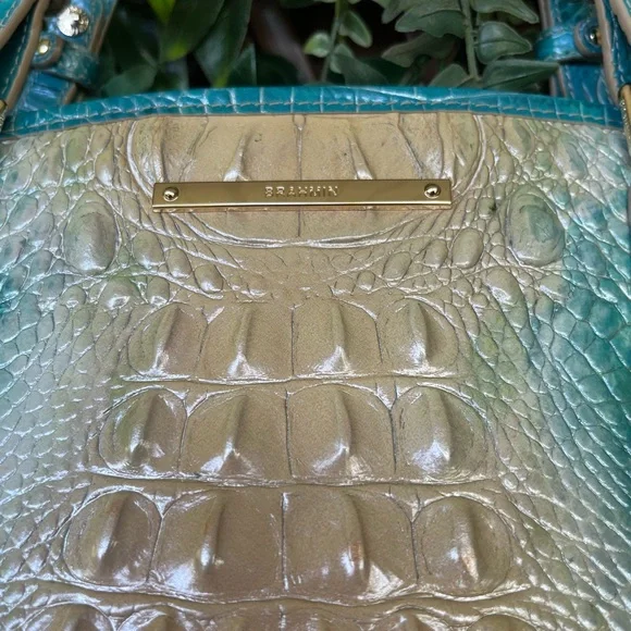 Brahmin Teal to Cream Ombre Croc-Embossed Tote with Dust bag and incert - Picture 4 of 16